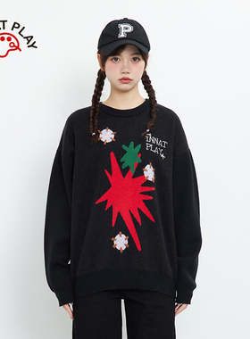 INNAT PLAY25秋冬新品针织上衣套头圆领宽松休闲女PL31KN038A