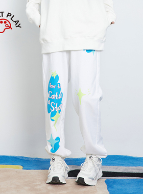 INNAT PLAY2025秋季休闲裤女可爱白色束脚运动风长裤PL31PA048A