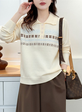 大码胖mm冬春费尔岛风慵懒松弛感毛衫宽松套头显瘦针织衫毛衣9986