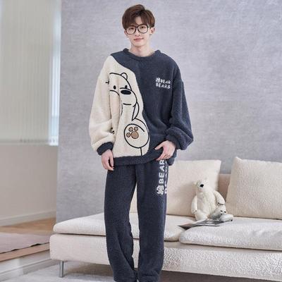 男士睡衣秋冬款珊瑚绒加厚加绒法兰绒冬季青少年卡通男生款家居服