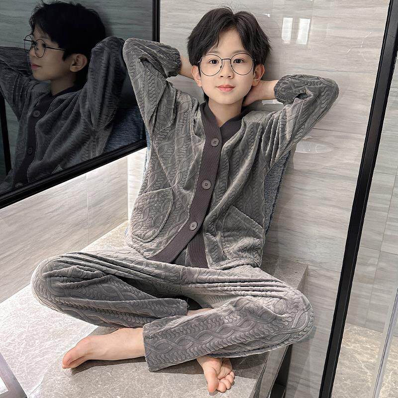男童秋季睡衣春秋款2024新款中大童儿童装秋冬青少年珊瑚绒家居服