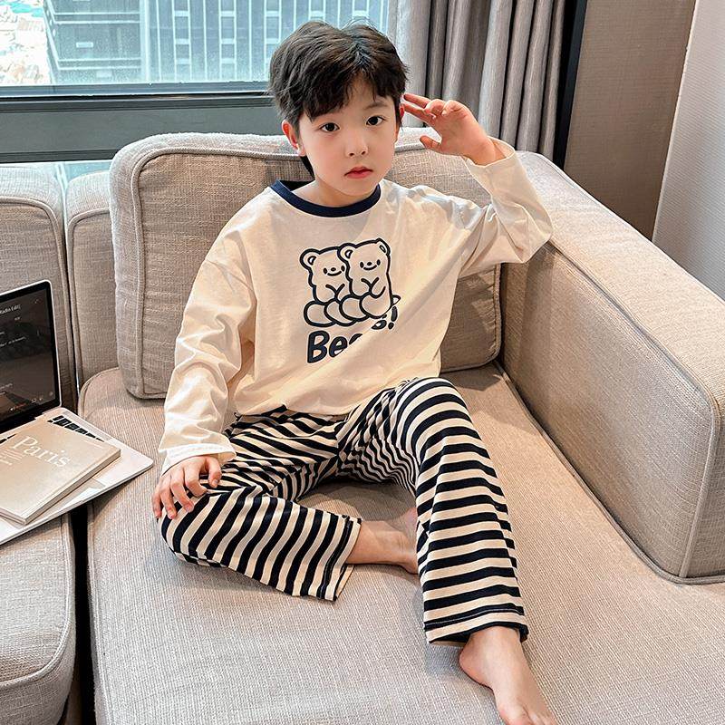 儿童装男童秋装睡衣2024新款青少年秋冬纯棉春秋款长袖秋季家居服