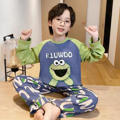 2023新款男童睡衣春秋季纯棉长袖薄款儿童小男孩青少年大童家居服