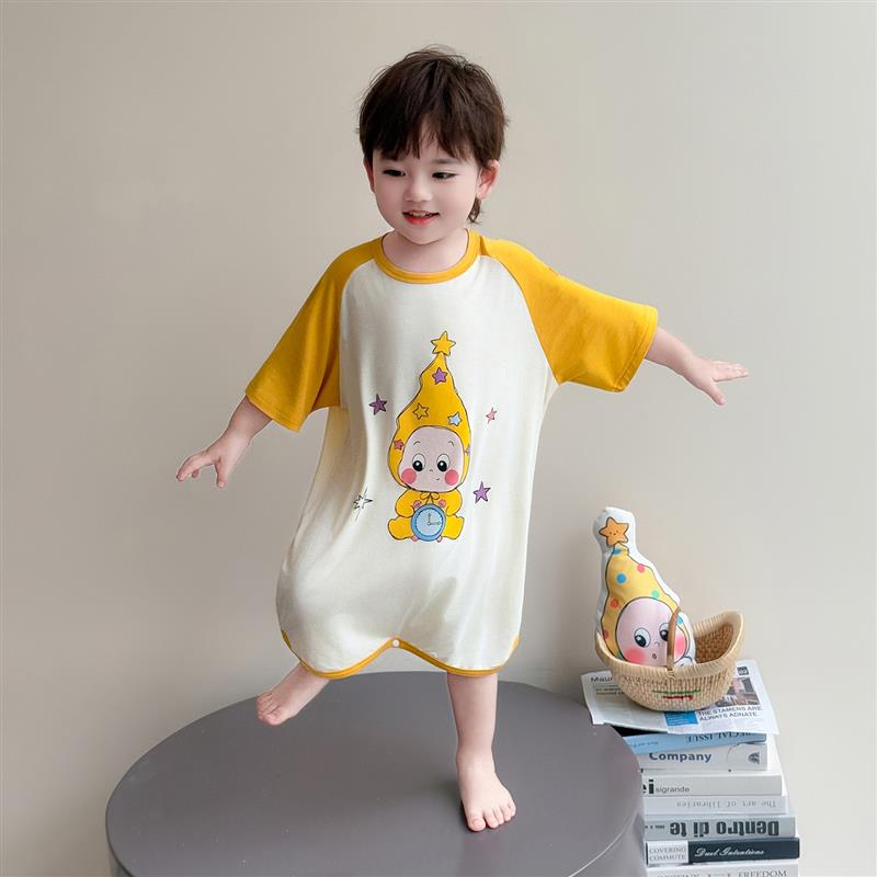 男童睡裙冰丝莫代尔夏季空调服夏款男孩宝宝连身睡衣卡通儿童睡袋