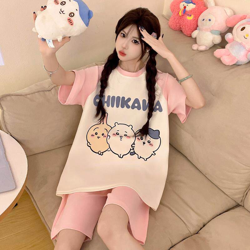 卡皮巴拉母女睡衣亲子装中大童夏季纯棉短袖儿童家居服女童初中生