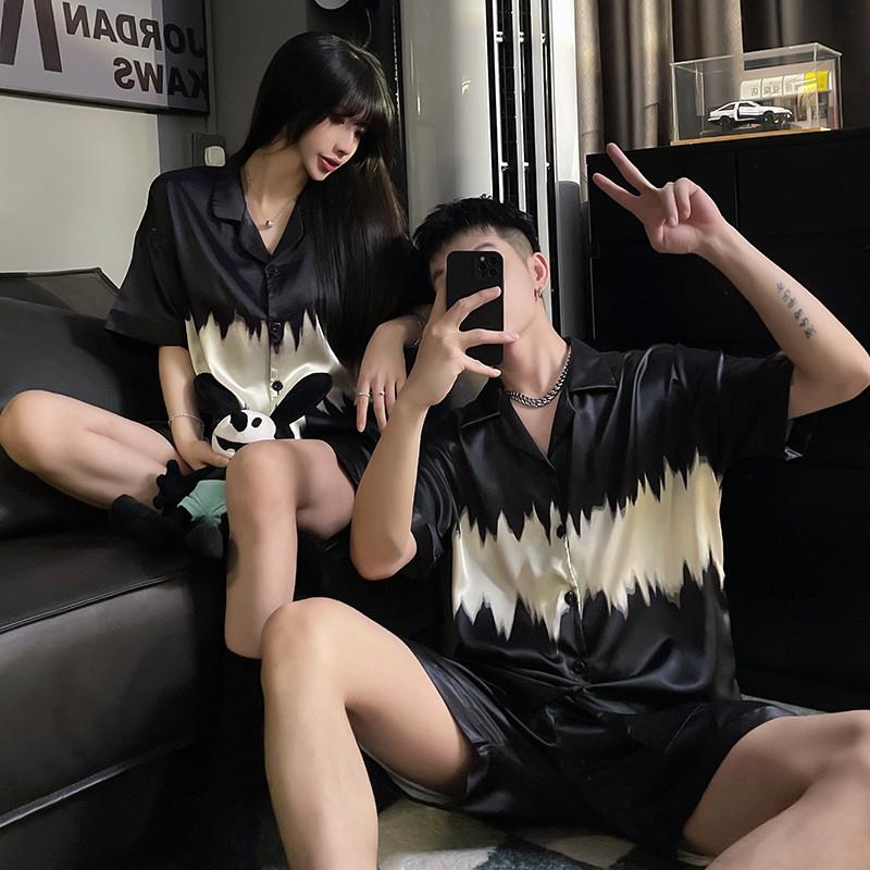 情侣睡衣女夏季薄款冰丝短袖高级感可外穿男士大码夏天家居服套装