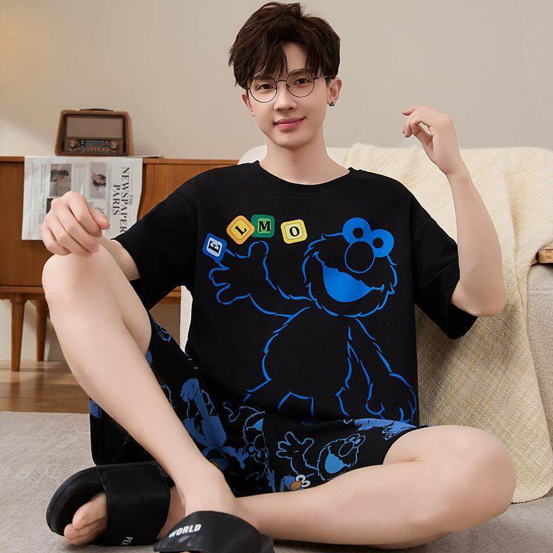 睡衣男士纯棉夏季短袖薄款卡通学生青少年大码男款夏天家居服套装