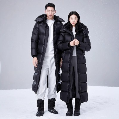 东北白鸭绒羽绒服男女过膝