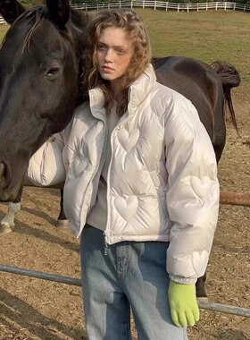 love you so much复古爱心扣两面穿羽绒服25冬季韩货定制