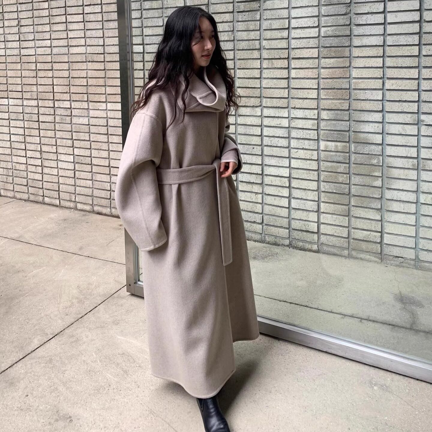 monoha气质围巾堆堆领双面羊毛呢大衣25冬季新款韩货定制