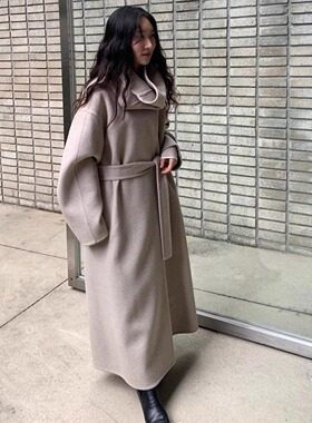 monoha气质围巾堆堆领双面羊毛呢大衣25冬季新款韩货定制