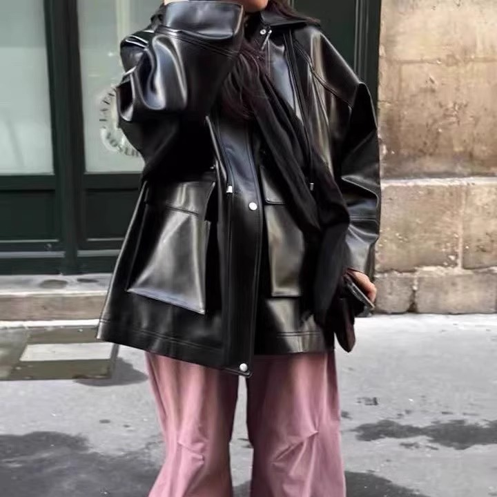 ethos帽子可拆卸翻领大口袋抽绳皮衣外套25秋季新款韩货定制