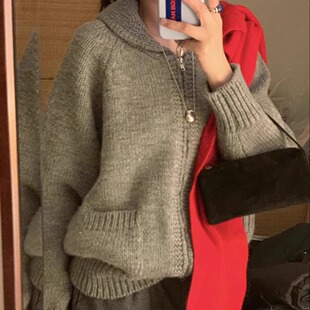 ribbonbit休闲小狗图案针织外套25秋冬新款韩货定制