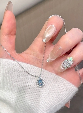 蓝眼泪999纯银项链女轻奢锁骨链