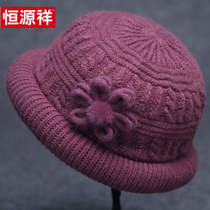 秋冬季中老年人兔毛妈妈毛线帽老太太老人帽子女冬天加绒保暖奶奶