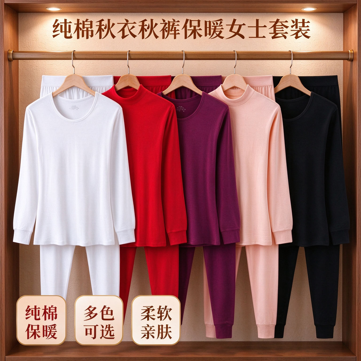 中老年女纯棉秋衣秋裤保暖套装