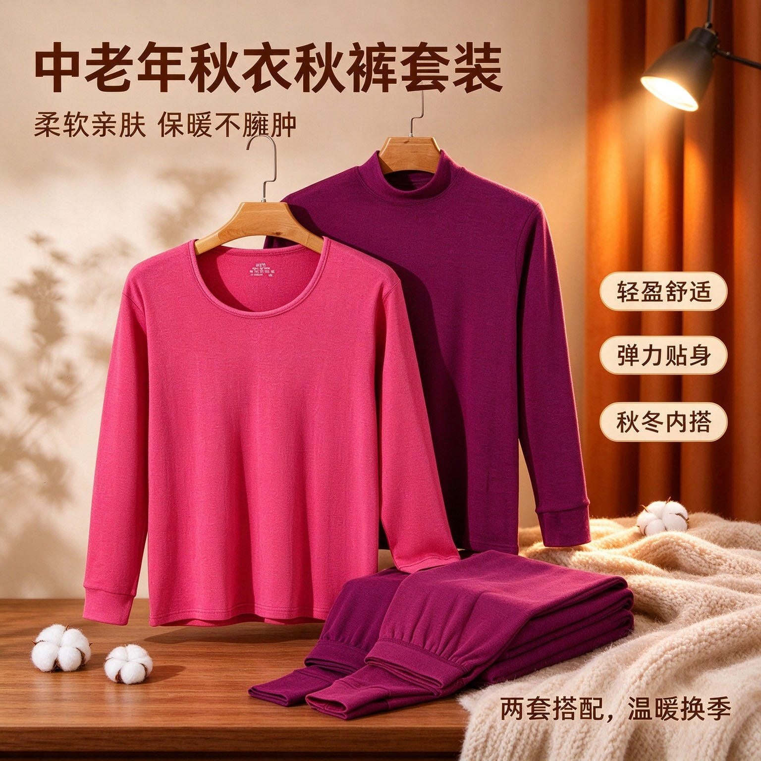 中老年女纯棉秋衣秋裤保暖套装