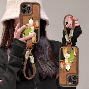 适用苹果16手机壳iPhone16Promax秋冬15Pro小羊皮14plus小众高级感13可爱女12创意气质挂绳11硅胶防摔保护套k