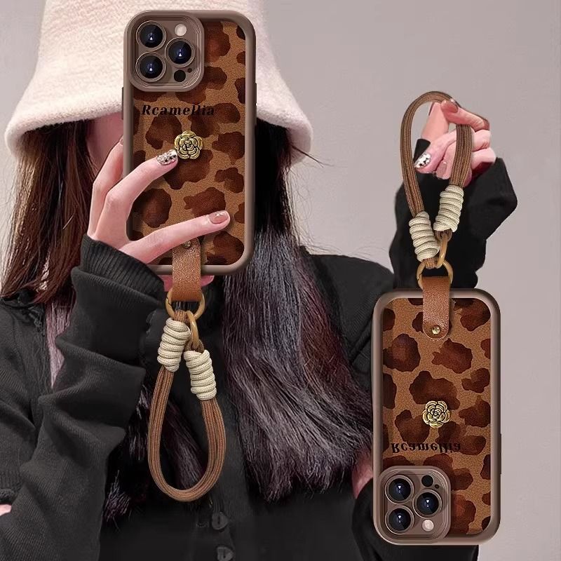 【超火爆款豹纹手机壳带挂绳】