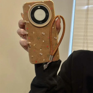 适用华为mate70皮质手机壳mate70pro女新款带挂绳Mate60轻奢不撞款50小众40pro+高级感pro小众防摔软保护套石