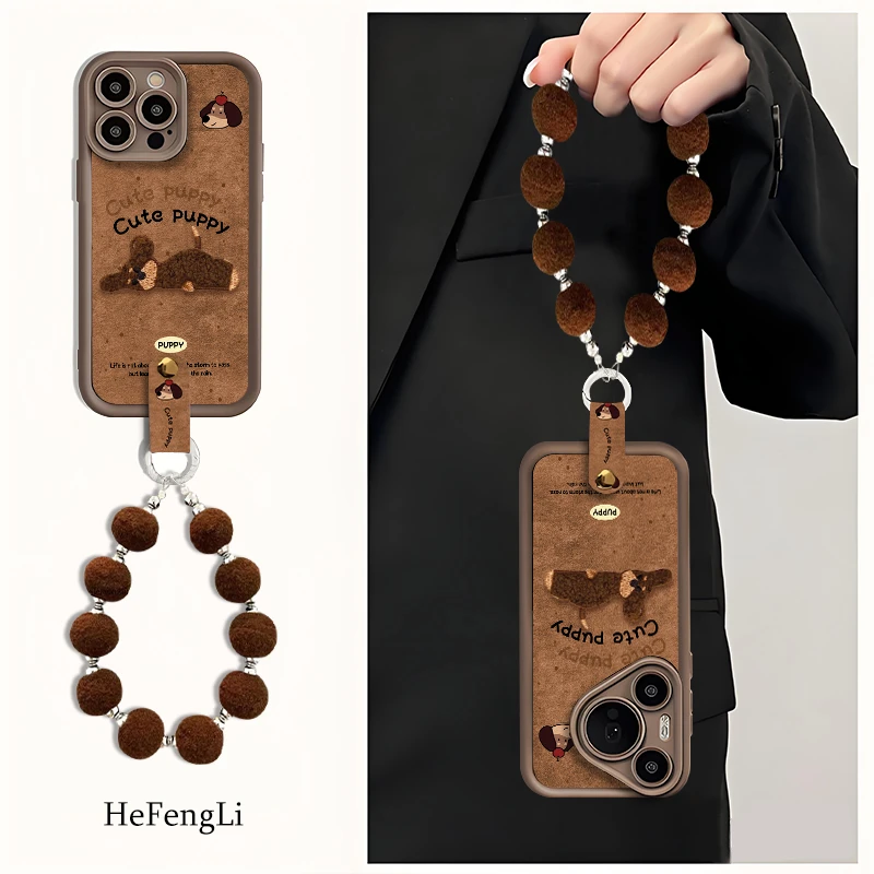 适用苹果17手机壳秋冬iPhone17promax女新款16pro小羊皮15镜头全包14plus小狗可爱13pm带挂绳12防摔保护套豪