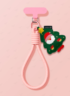 【高品质】浅樱粉圣诞手机挂链斜跨新款手腕编织短绳防丢橙色便携女高档垫片绳适用苹果华为手机壳挂绳淇东
