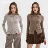 Polo领套衫 PRIMECORE 德国BIELLA美利奴羊毛MIU风绞花针织开衫