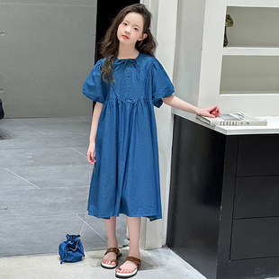 女童泡泡袖 裙子女简约韩版 夏装 服饰连衣裙时髦百搭夏日潮酷时尚