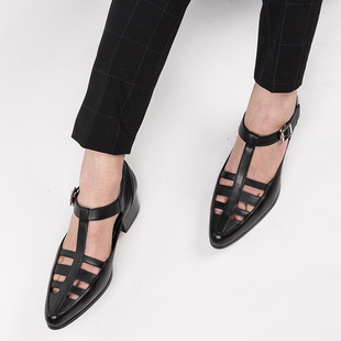 镂空皮鞋 潮男高级感牛皮凉鞋 时尚 2022新款 欧美潮流罗马尖头 男夏季