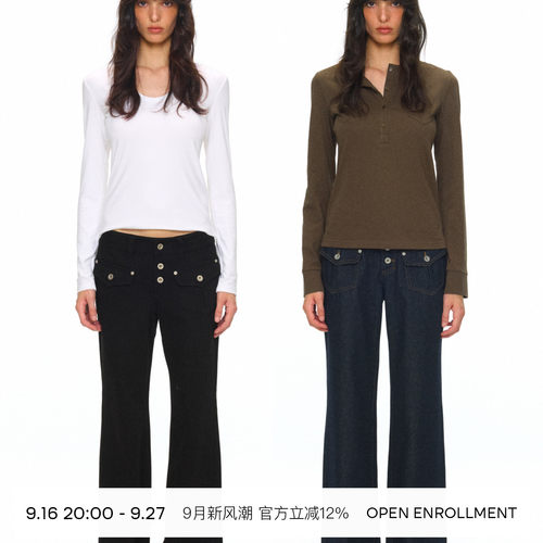OPEN ENROLLMENT Fayth Jeans 复古插袋低腰修身直筒牛仔裤 黑/蓝