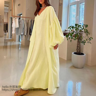 休闲背心连衣裙泡泡袖 dress 纯色长袍俩件套 piece set Two 新款