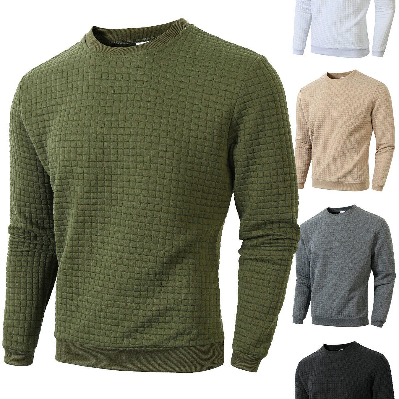 Autumn Men's Crew Neck Pullover Solid Color Casual Jacquard