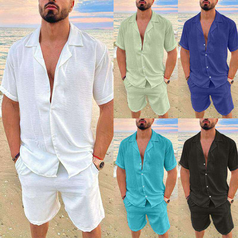 Summer Solid Short Sleeve Shorts Set