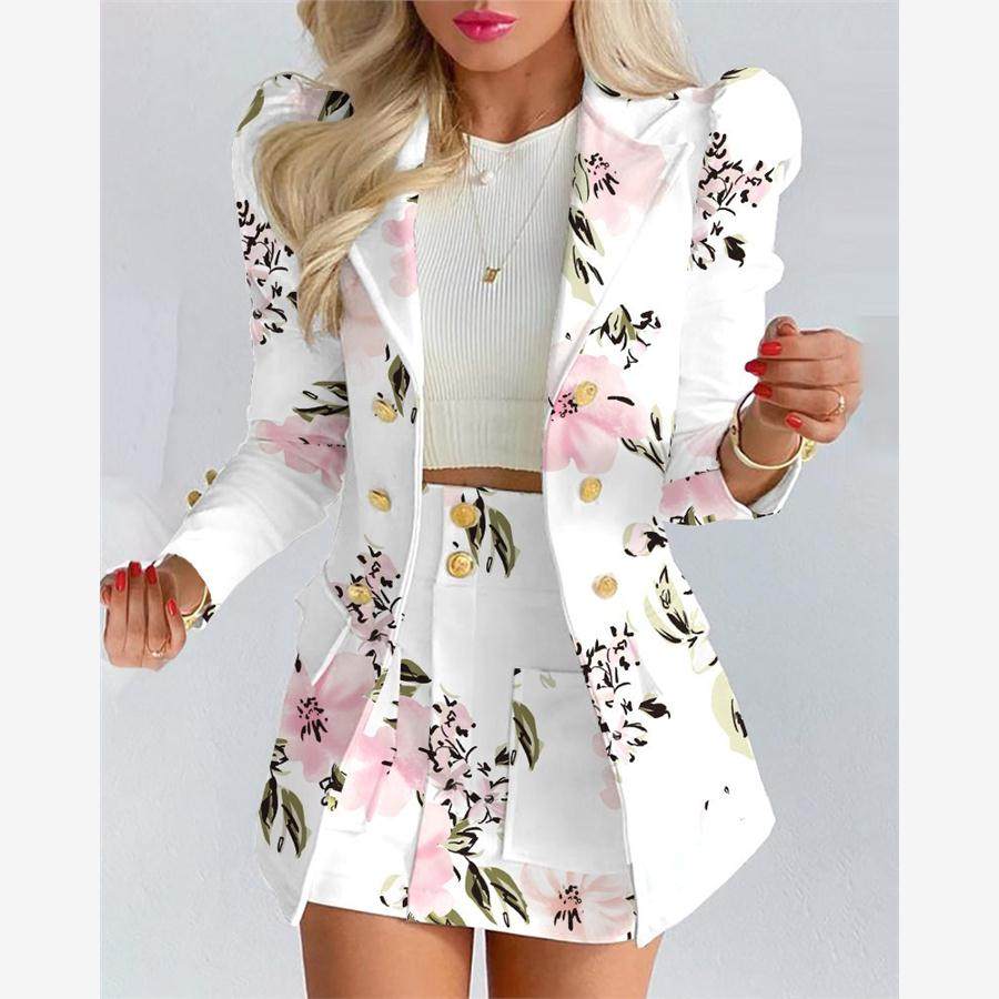 欧美女气质修身短款裙两件套西装套装Women casual 2-piece suit