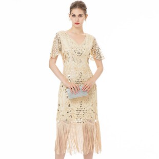 1920s The Great 显年轻 Party 盖茨比复古裙 Gatsby Dress 带袖