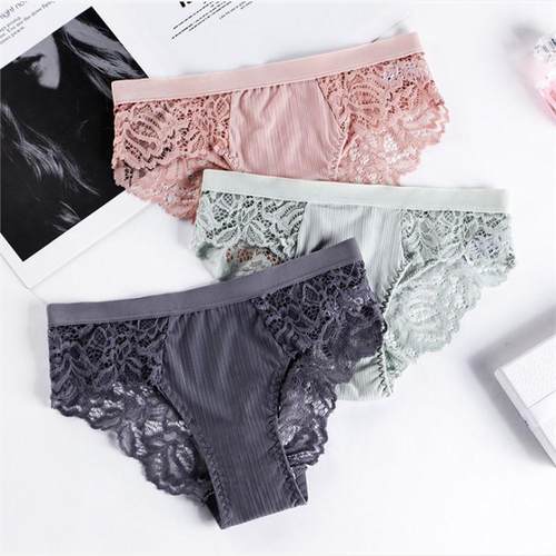 3 Pcs Cotton Panties Briefs Lace Women Underwear Lingerie