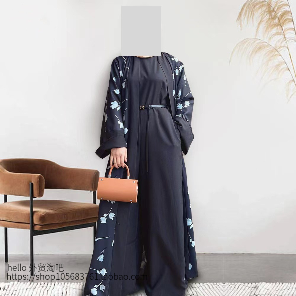 2022新款民族风印花开衫连衣裙纯色连衣裤Printed cardigan dress