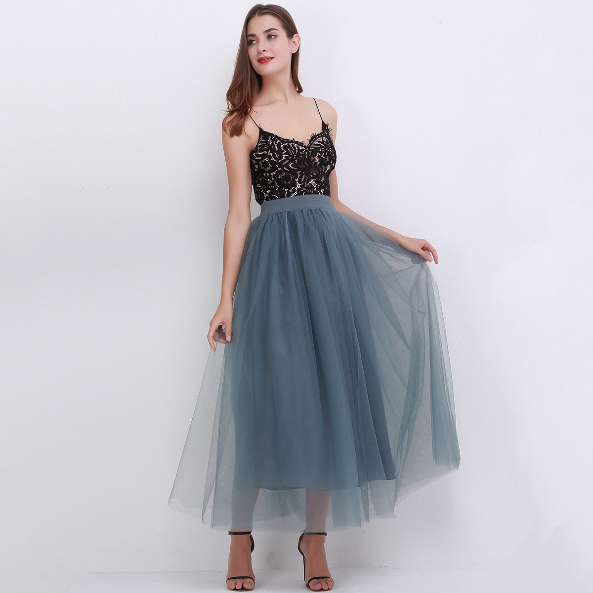 爆款女装欧美4层100网纱半身长裙 tulle skirt亚马逊爆款纱裙