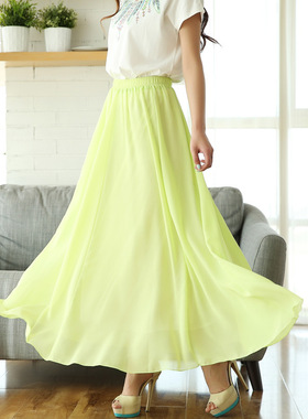 欧美时尚大红色半身长裙夏春季潮高腰显瘦雪纺半身裙子沙滩中长款