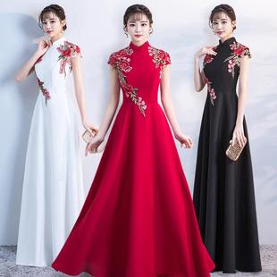 大合唱团演出服女长裙古筝新款红歌走秀旗袍舞蹈年会朗诵表演礼服