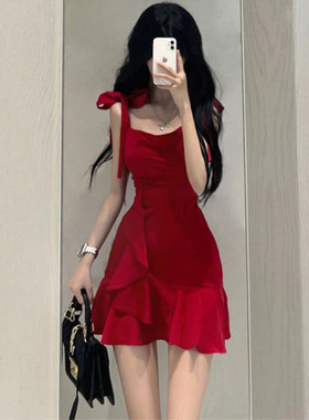 2024 summer women sexy strap red dress ladies mini dresses女