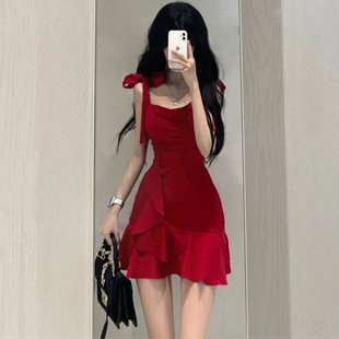 2024 summer women sexy strap red dress ladies mini dresses女