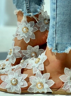 2020 Female flat sandals women slippers big size 43花朵凉鞋