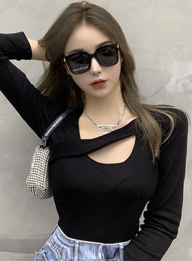 小心机镂空T恤女2022autumn women long sleeve t shirt tees top