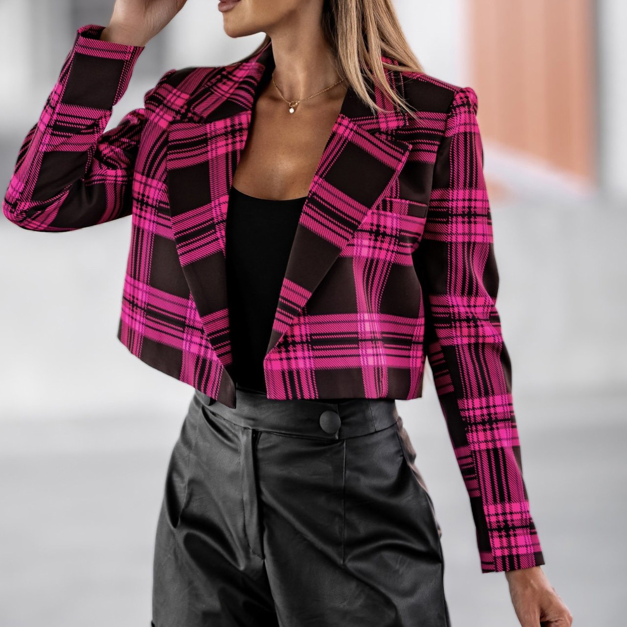 欧美风时尚小众复古外贸春秋女装短款格子长袖外套小西装开衫coat,女装/女士精品,短外套,淘宝优惠券,粉丝福利购,淘宝优惠卷