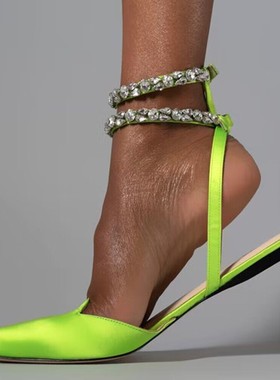 Diamond women sandals ladies flat shoes大码水钻绑带凉鞋单鞋