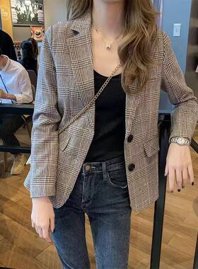 春装时尚格子薄西装外套女woomen new plaid blazer jacket coats