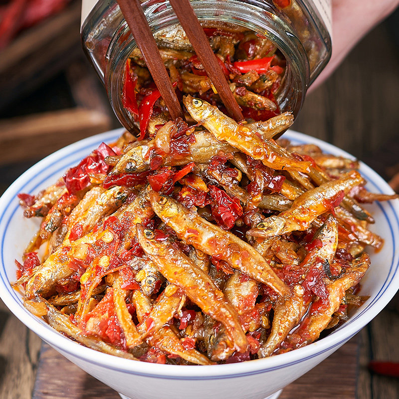 江西特产香辣小鱼干即食零食小河鱼开味下饭菜剁椒小鱼仔辣椒酱