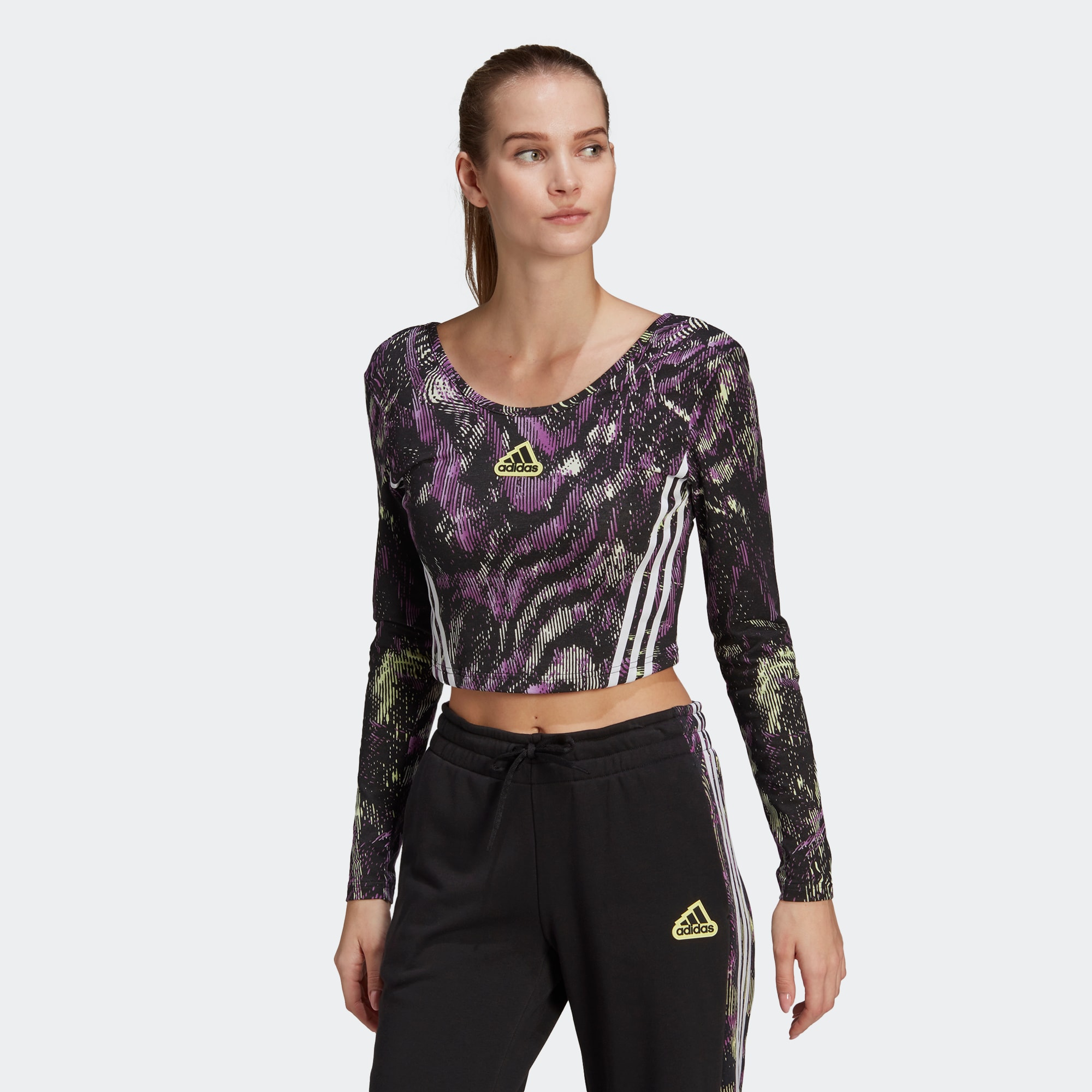 Adidas/阿迪达斯 女子 CROP TEE 运动休闲紧身长袖T恤 HU0265