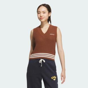 Adidas/阿迪达斯 女子三叶草针织运动修身V领背心马甲 JD5802